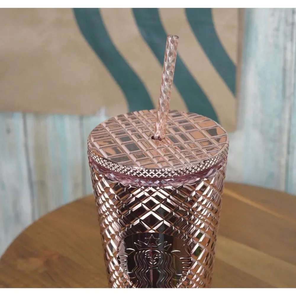 Starbucks Rose Gold Chrome Metallic Jeweled Grande 16oz Cold Cup